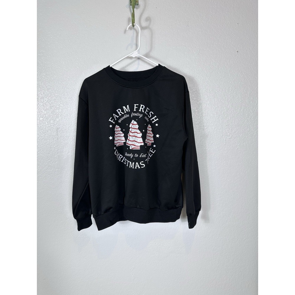 Christmas Black Crewneck Sweatshirt Women's XL Trees Very Soft EUC